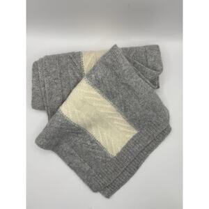 Talbots 100% Cashmere Scarf 72" x 8” Gray Cream Stripe Sweater Cable Knit